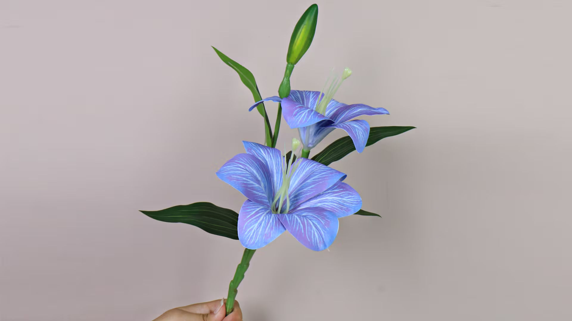 77CM Artificial 3 Heads Real Touch 3D Printed Blue Lily Flower 