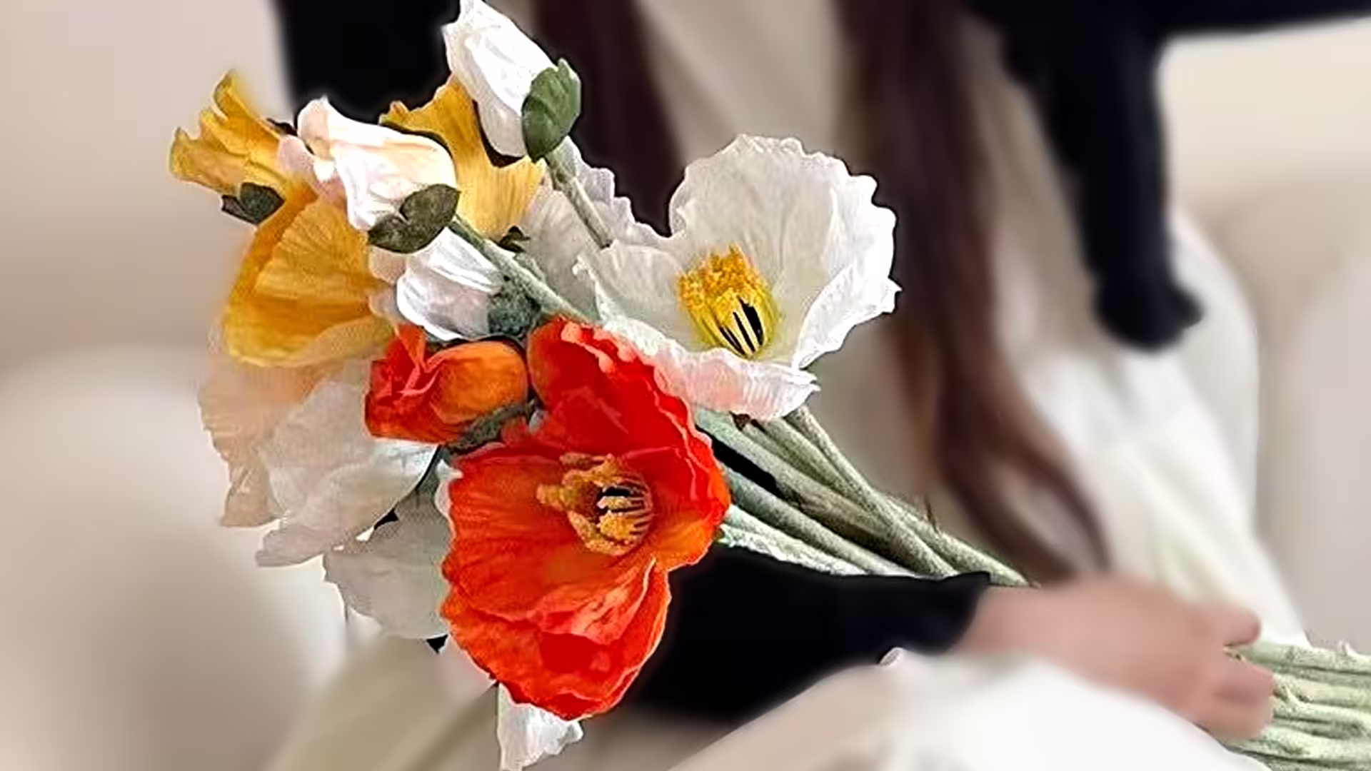 Artificial Silk Poppy Flowers Long Stem Red Giant Poppy