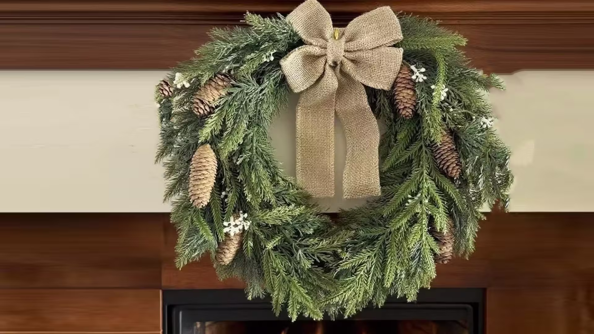 Artificial Wreath 50cm Plastic Bow Design Door Hanging  Artificial Green Pine Ne